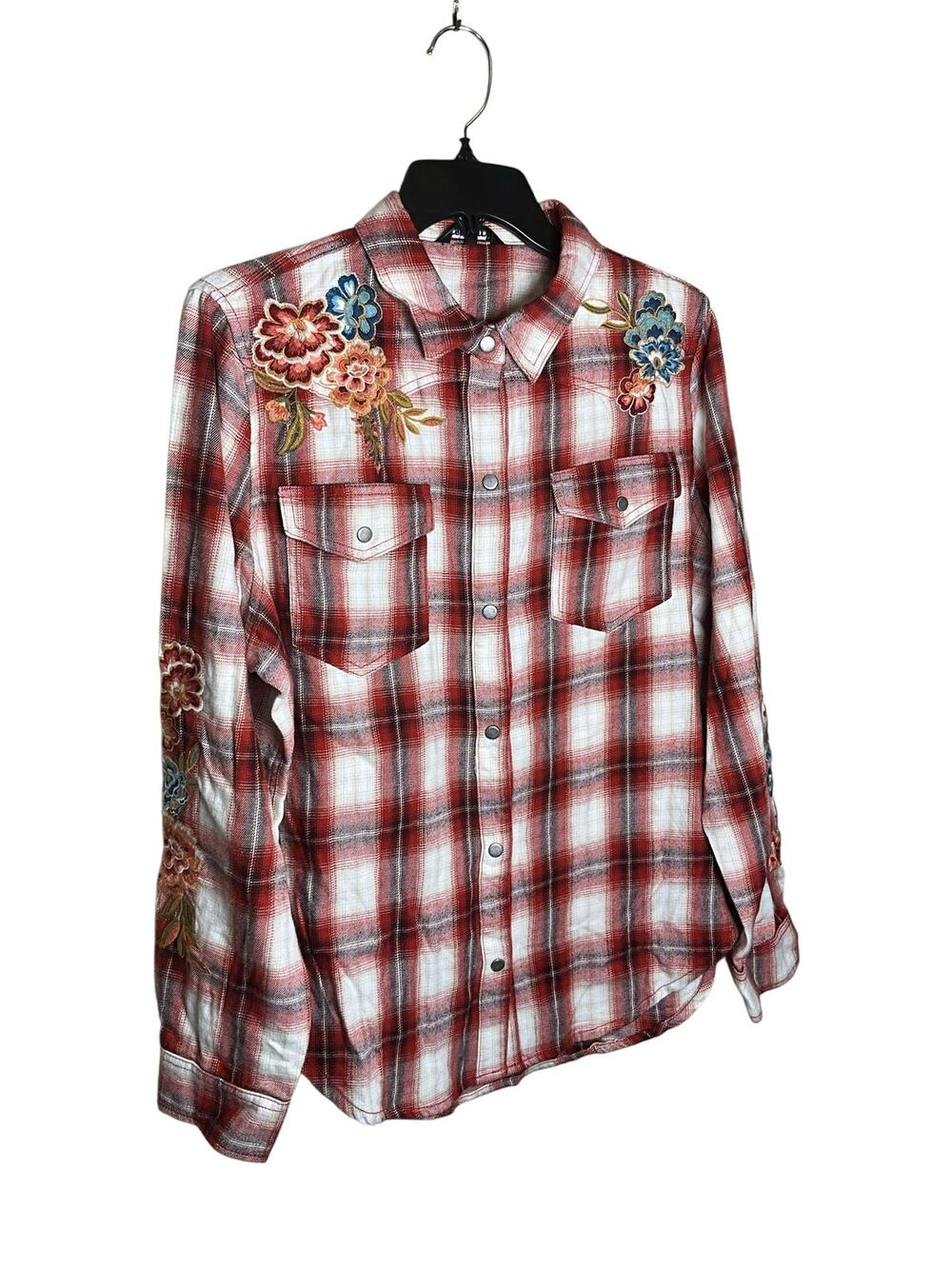 Driftwood Cowgirl Western Shirt Womens XL Multi Plaid Floral Collared Pearl Snap